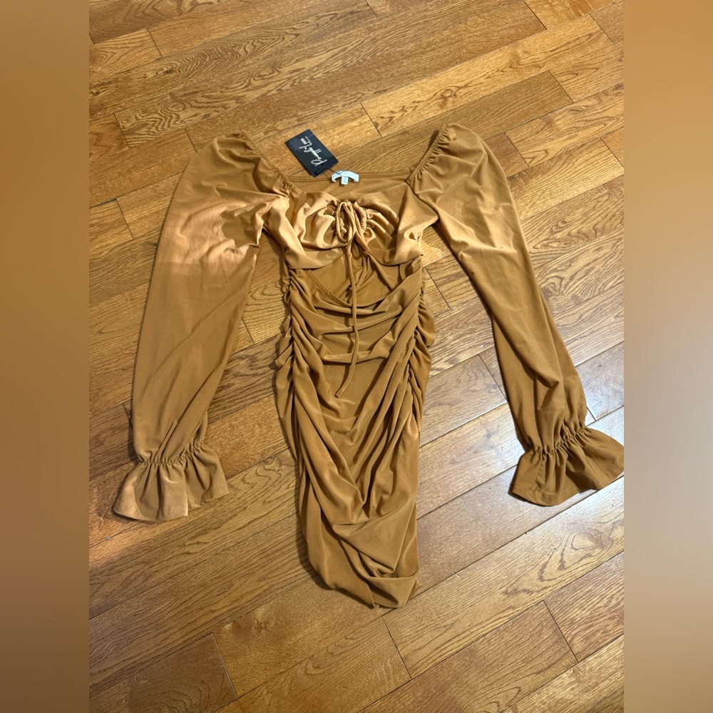 Better Be Tan Long Sleeve Ruched Dress NWT